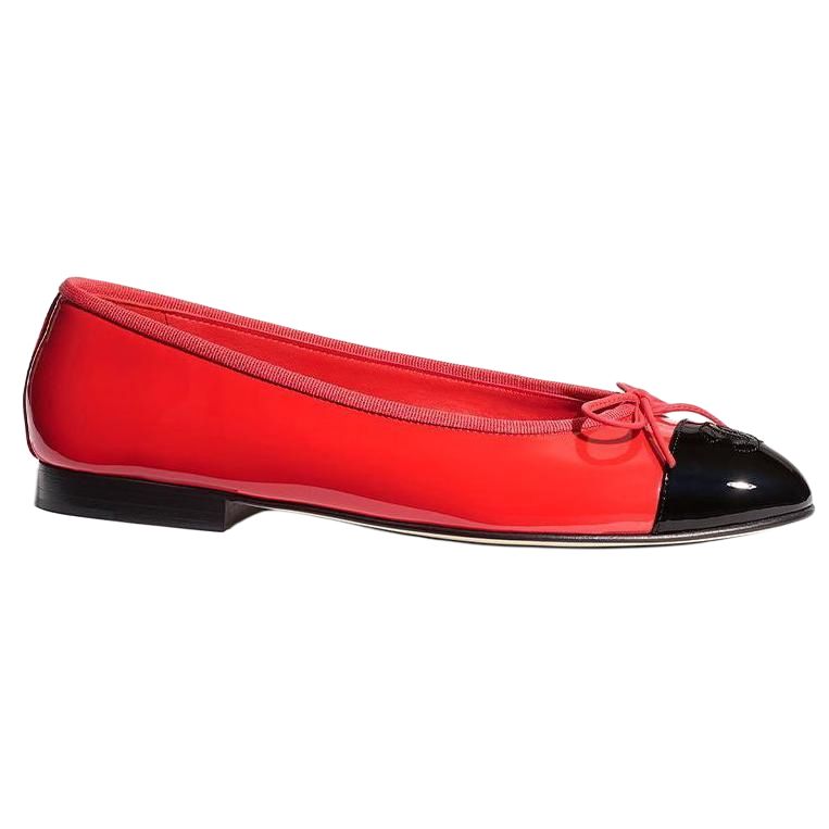 (W) Chanel Calfskin Patent Leather Flats 'Red Black' 圖 2