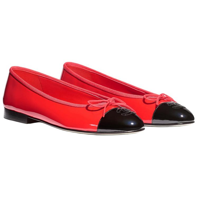 (W) Chanel Calfskin Patent Leather Flats 'Red Black' 圖 3