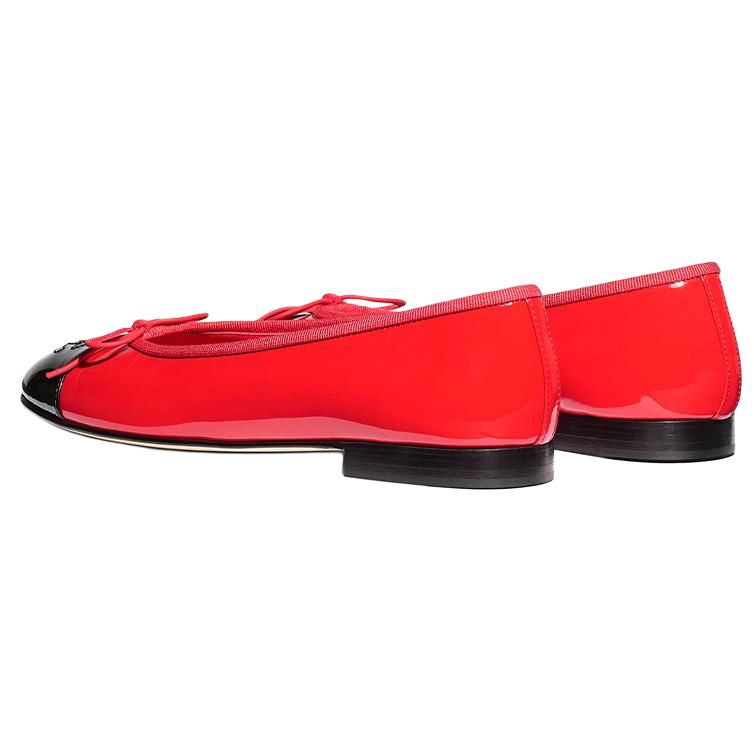 (W) Chanel Calfskin Patent Leather Flats 'Red Black' 圖 4