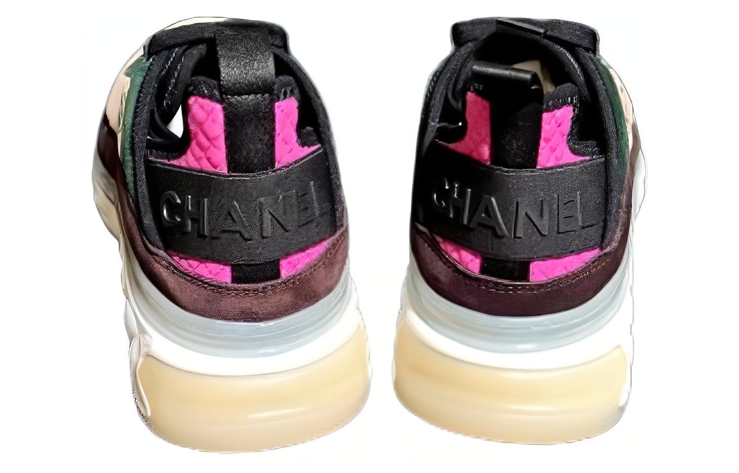 Shop (W) Chanel Baskets Plateforme Cuir Noir Rose G38501-Y55619-K3541