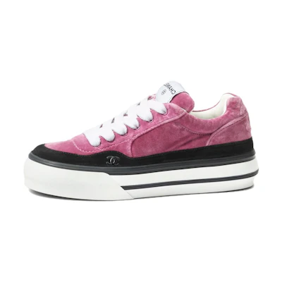 (W) Chanel Calfskin Round-Toe Lace-Up Low-Top Sneakers 'Pink'