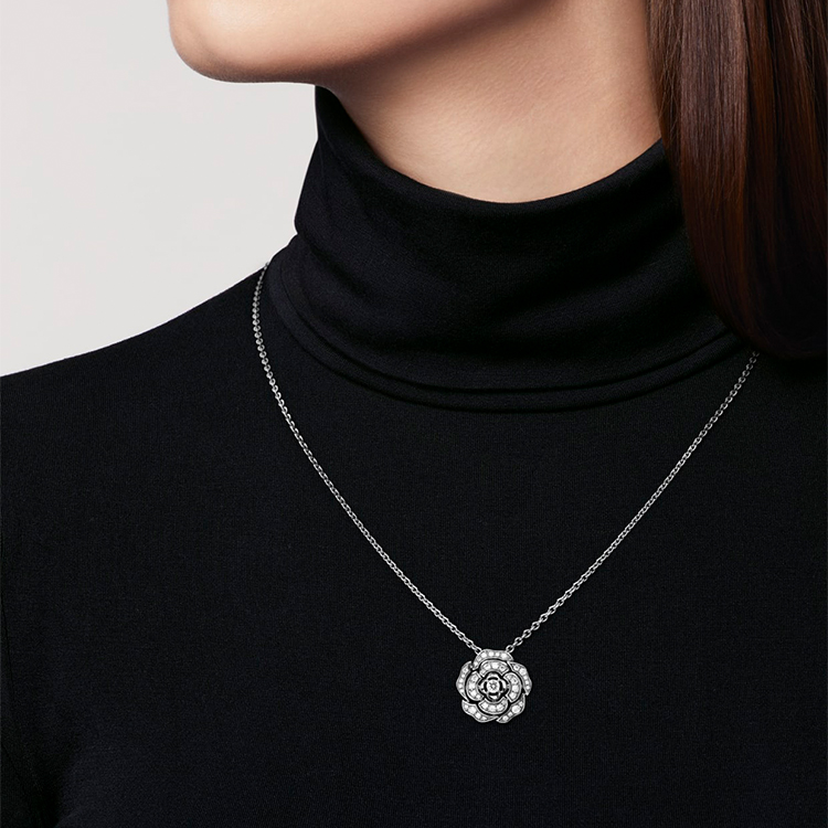 (Women) CHANEL Camelia Diamond 18K White Gold Necklace for Women J11177 圖 5