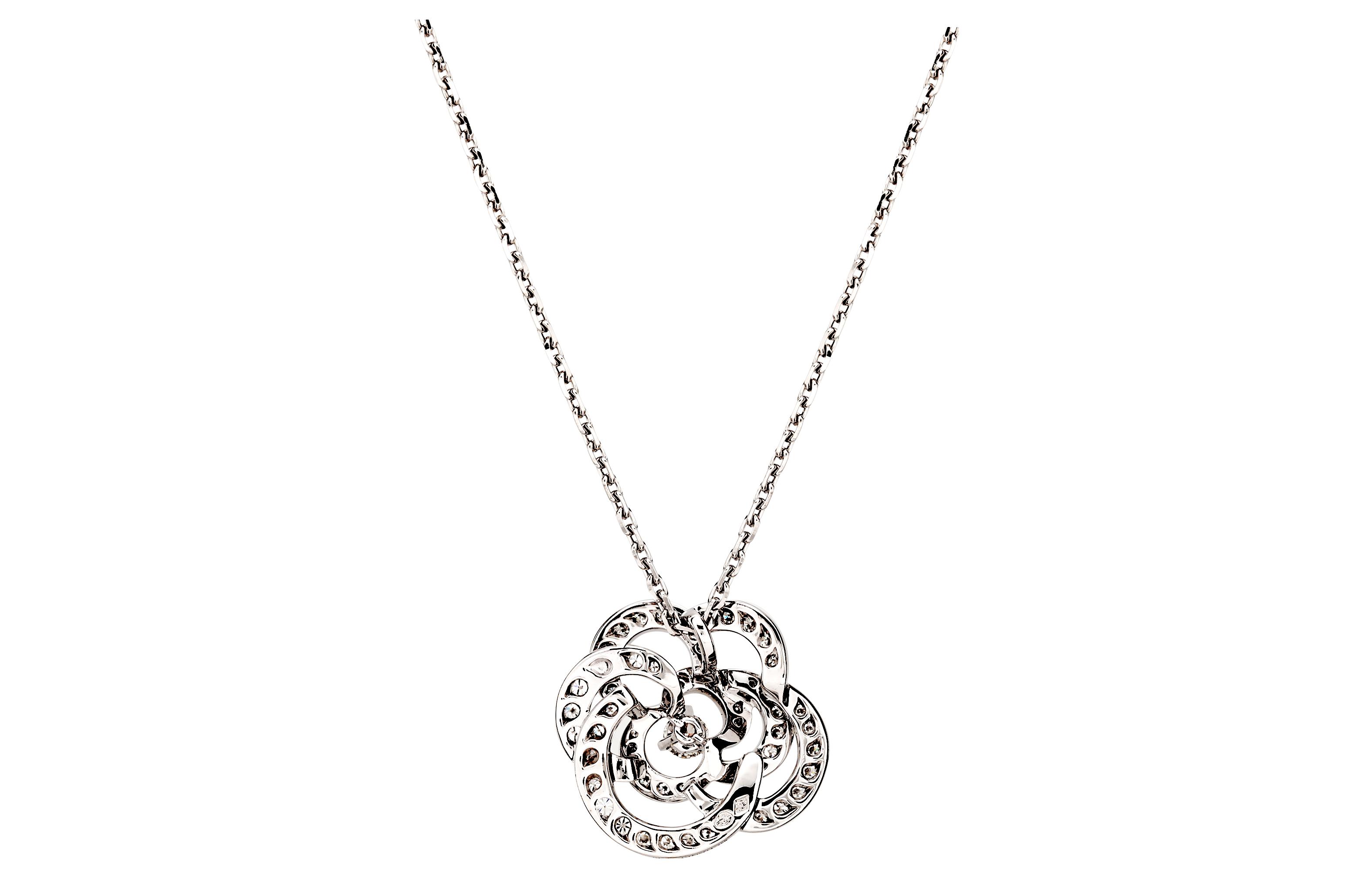 (Women) CHANEL Camelia Diamond Necklace 18K White Gold  Fine Jewelry. J2580 圖 3