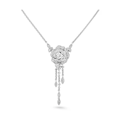 (Women) CHANEL Camellia Button 18K Gold Necklace Silver for Women. J12445