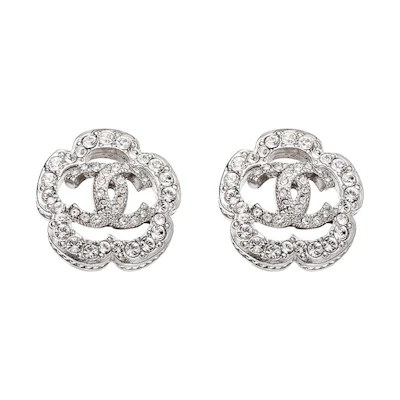 (Women) CHANEL Camellia Classic Metal Rhinestone Stud Earrings for Women. AB3522-B02595-N6403