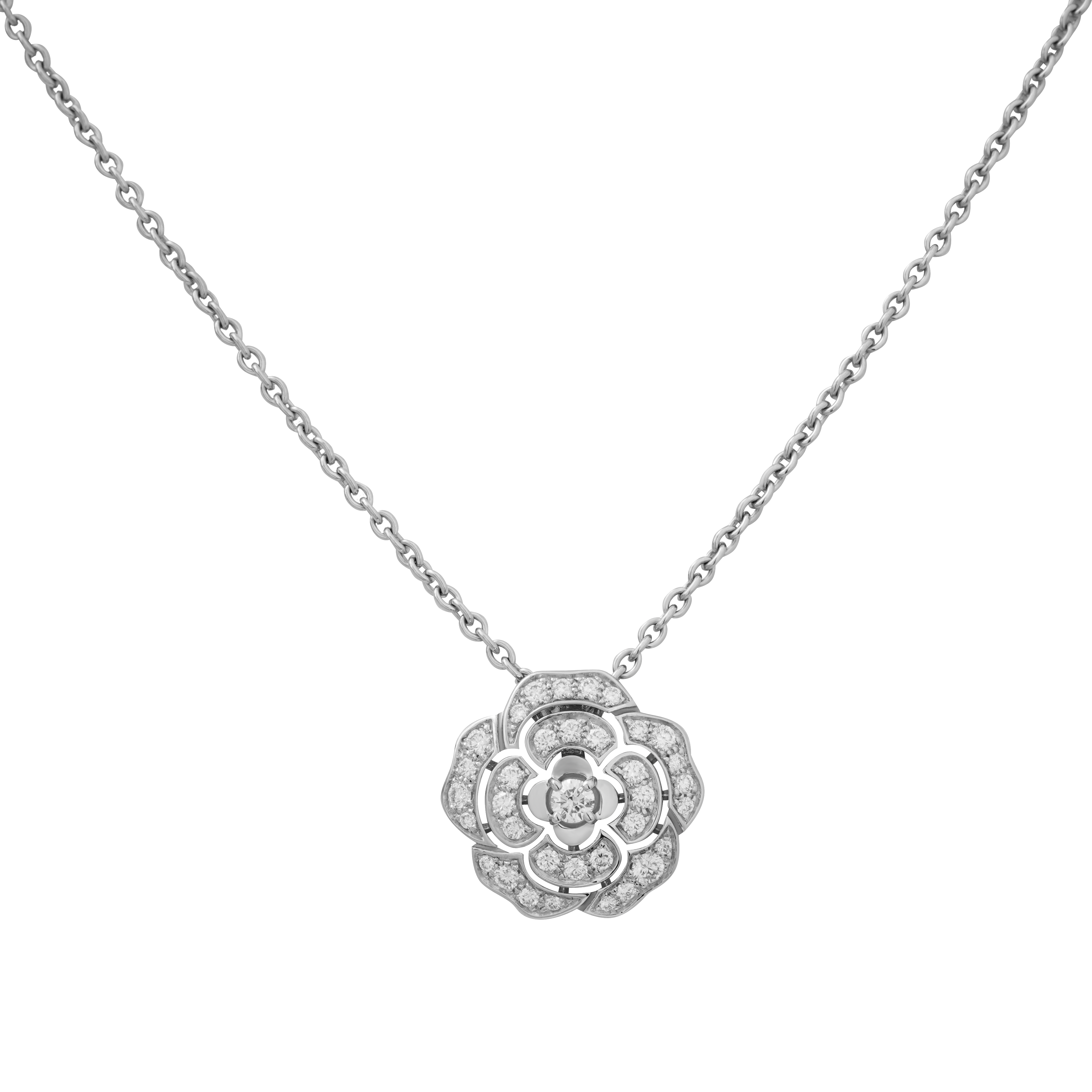Buy (Women) CHANEL Camellia Diamond Necklace 18K White Gold Classic  Silver. J12071