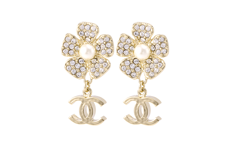 (Women) CHANEL Camellia Pearl Rhinestone Double C Gold Earrings for Women. ABA574-B10748-NN572 圖 2