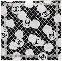 (Women) CHANEL Camellia Quilted Silk Scarf for Women in Black and White. A39577-X10321-94305-35OR (Women) CHANEL Camellia Quilted Silk Scarf for Women in Black and White. A39577-X10321-94305-35OR
