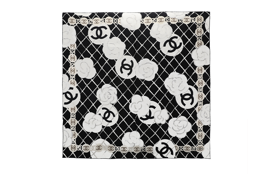 Order (W) CHANEL 山茶花絎縫絲巾 女士 黑白配色 A39577-X10321-94305-35OR