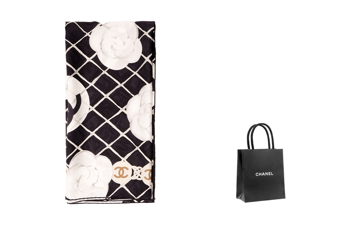 Purchase (W) CHANEL 山茶花絎縫絲巾 女士 黑白配色 A39577-X10321-94305-35OR