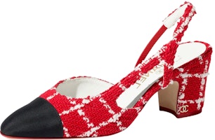 (Women) Chanel Canvas Logo Block Heel Pumps 'Red' G31318-Y56350-K5354 (Women) Chanel Canvas Logo Block Heel Pumps 'Red' G31318-Y56350-K5354