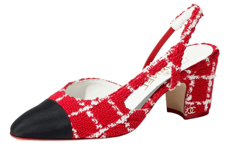 (Women) Chanel Canvas Logo Block Heel Pumps 'Red' G31318-Y56350-K5354