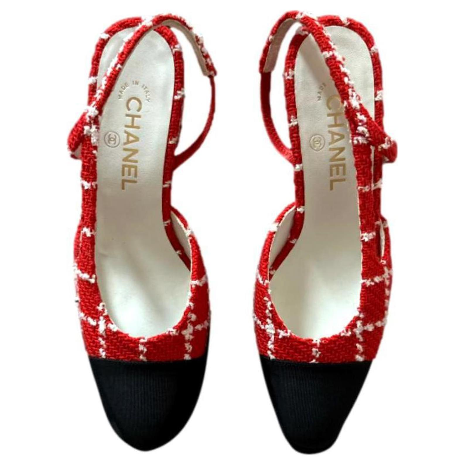 (W) Chanel Canvas Logo Block Heel Pumps 'Red' 圖 3