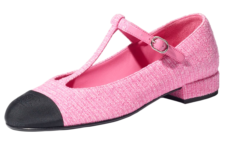 (W) Chanel Canvas Tweed Logo Flats 'Pink'