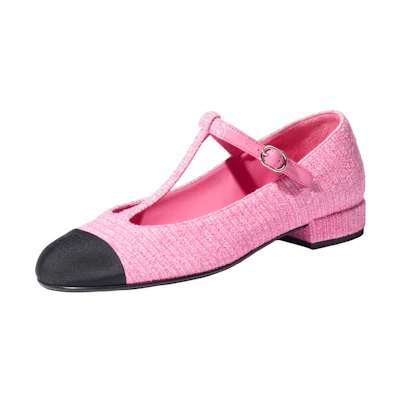 (W) Chanel Canvas Tweed Logo Flats 'Pink'