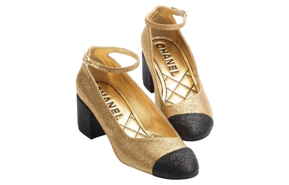 (W) Chanel Cap-Toe Buckle Block Heel Pumps 'Gold' 圖 3