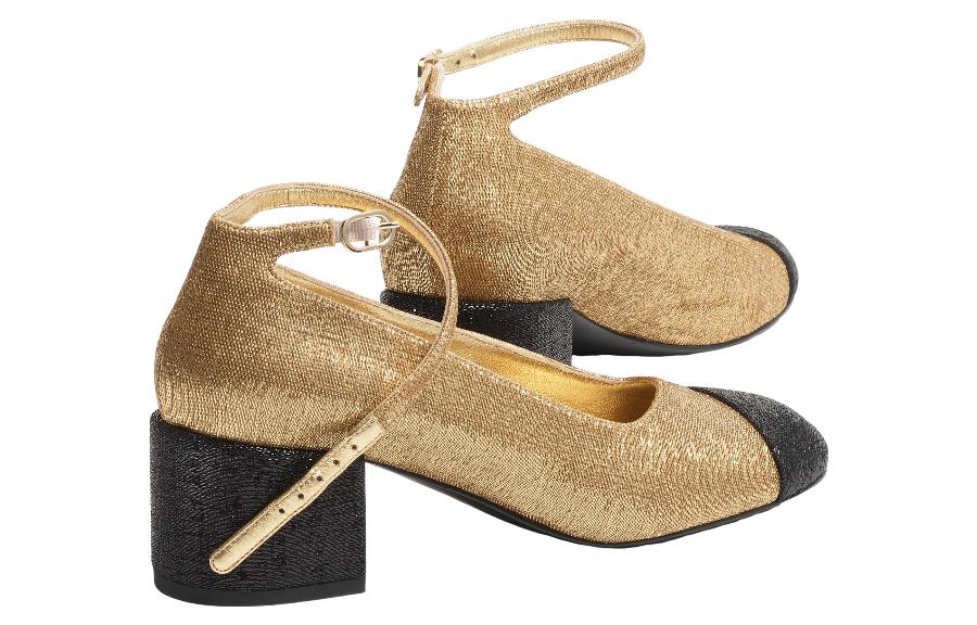 (W) Chanel Cap-Toe Buckle Block Heel Pumps 'Gold' 圖 4