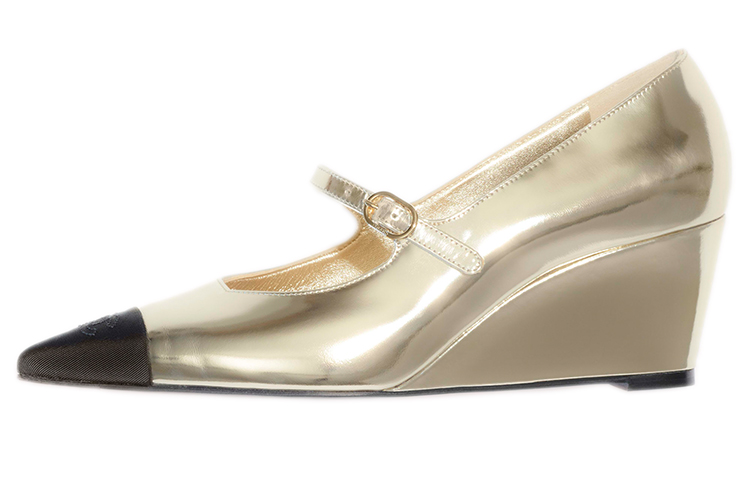 (Women) Chanel Cap-Toe Slingback 'Gold Black' G38733-Y55659-K3877