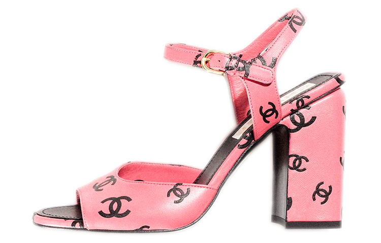 Buy (Women) Chanel CC 100mm Heeled Sandal Pink Leather G38969-X56530-K4158