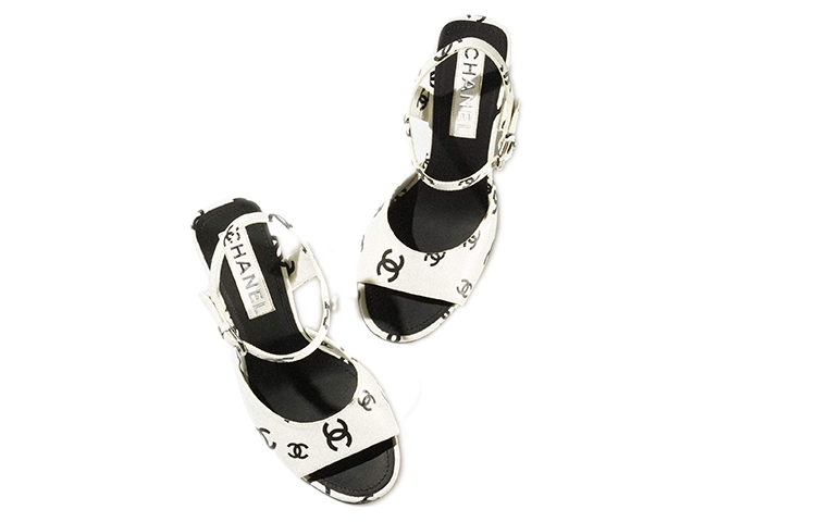 (W) Chanel CC 100mm Heeled Sandal White Leather 圖 3