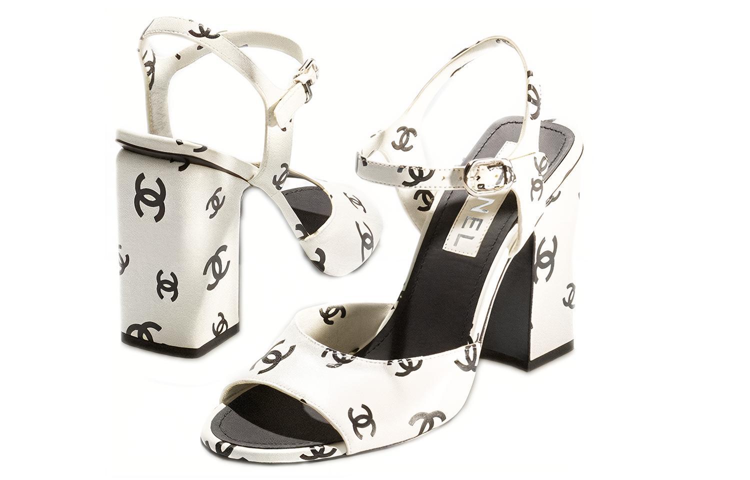 (W) Chanel CC 100mm Heeled Sandal White Leather 圖 4