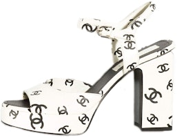 香奈儿 印花羊皮革高跟涼鞋 女款 白黑 Buy 香奈儿 印花羊皮革高跟涼鞋 女款 白黑