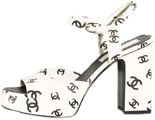 (Women) Chanel CC 105mm Heeled Sandal White Leather G38958-X56530-K4156 Buy (Women) Chanel CC 105mm Heeled Sandal White Leather G38958-X56530-K4156