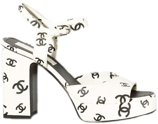 (Women) Chanel CC 105mm Heeled Sandal White Leather G38958-X56530-K4156 Order (Women) Chanel CC 105mm Heeled Sandal White Leather G38958-X56530-K4156