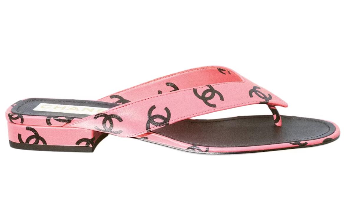 (W) Chanel CC 20mm Heeled Thong Sandal Pink Leather 圖 2