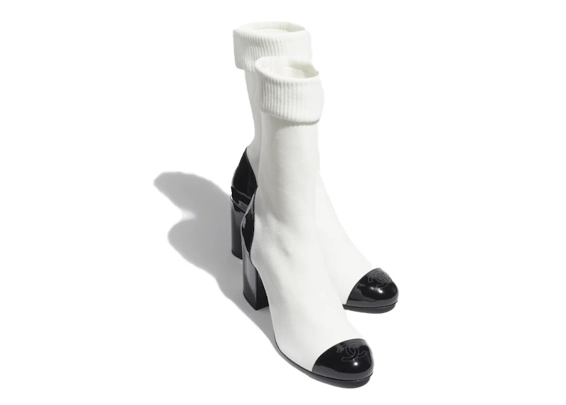(W) Chanel CC 80mm Ankle Boots White Black Knit 圖 2