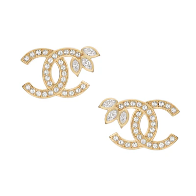 (Women) CHANEL CC Classic Double-C Gold-Plated Crystal Earrings for Women. AB9473-B09321-NK602