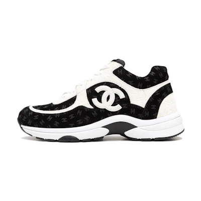 (W) Chanel CC Embossed Logo Black White Suede