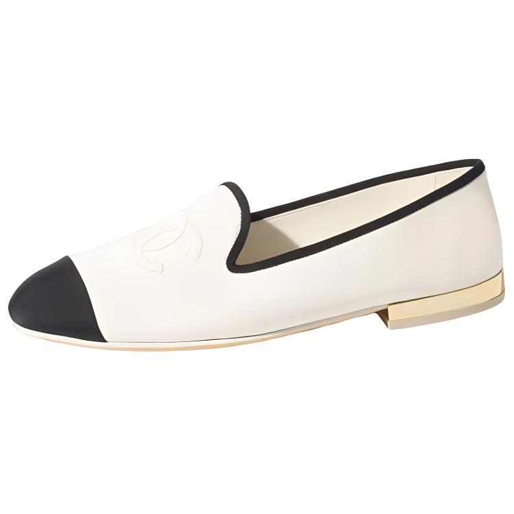 Buy CHANEL香奈兒 皮革 徽標 拼色 平底鞋 女款 白色