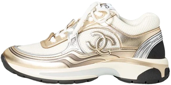 CHANEL香奈兒 皮革 徽章 金角大王 低筒 運動休閒鞋 女款 白金色 Buy CHANEL香奈兒 皮革 徽章 金角大王 低筒 運動休閒鞋 女款 白金色