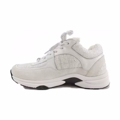 (W) Chanel CC Logo Sneaker 'White Silver'
