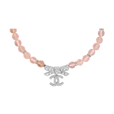 (Women) CHANEL CC Pink Bow Pendant Necklace for Women. ABA871-B10934-NN981