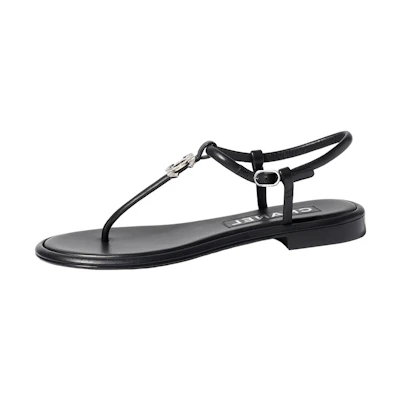 (W) Chanel CC Thong Sandals Black Lambskin