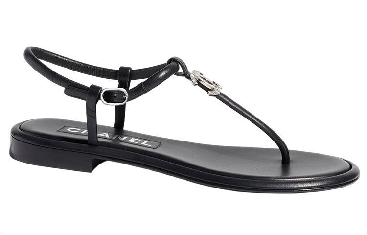 (W) Chanel CC Thong Sandals Black Lambskin 圖 2