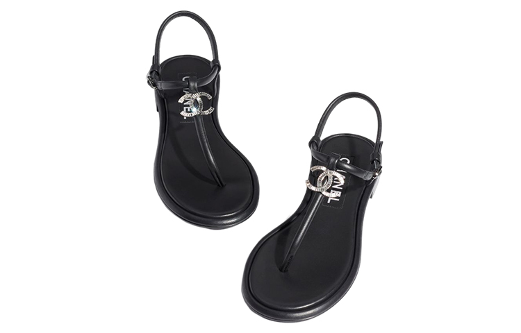 (W) Chanel CC Thong Sandals Black Lambskin 圖 3