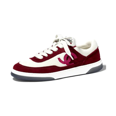 (W) Chanel CC Trainers Burgundy Suede Kidskin
