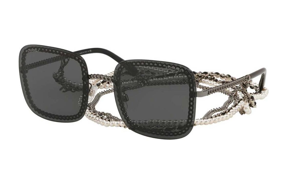 (Women) Chanel Chain Square Sunglasses Green Alloy Frame for Women CH4244-C108/S4