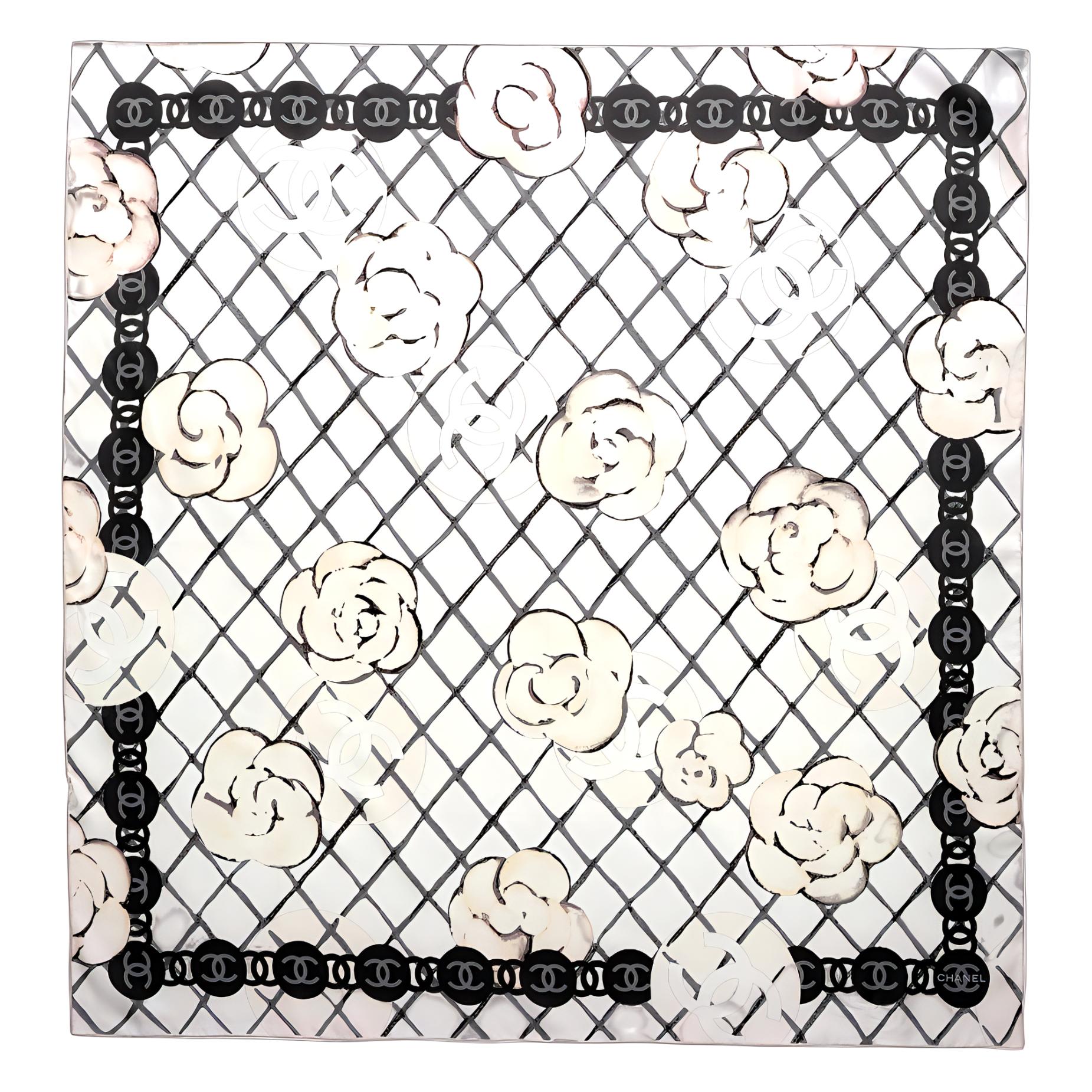 (Women) CHANEL Chanel Rose Logo Scarf White A39577-X10321-10601