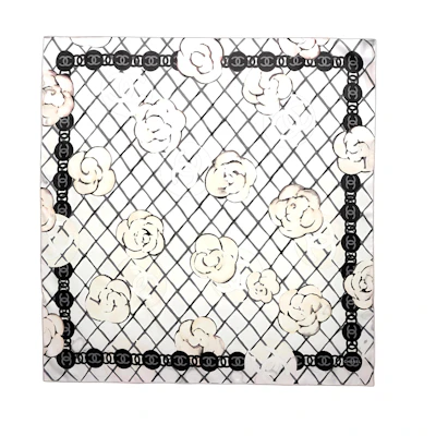 (Women) CHANEL Chanel Rose Logo Scarf White A39577-X10321-10601