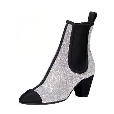 (W) Chanel Chelsea Boot 'Shiny Tulle Silver'