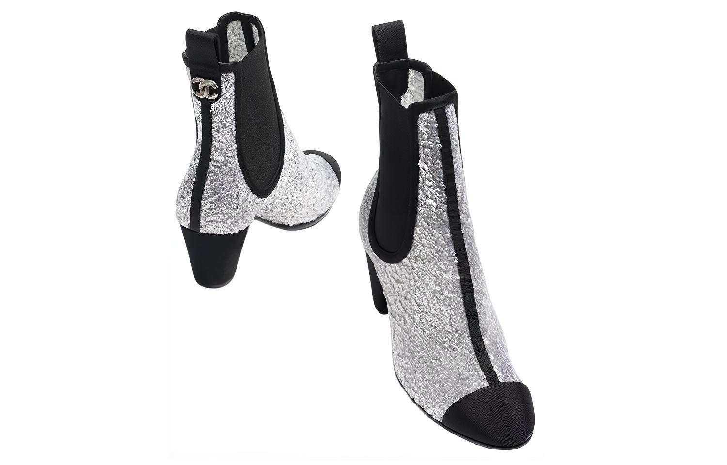 Order 香奈兒 閃亮珠羅紗 切爾西靴 女款 銀色