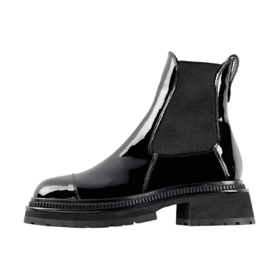 (W) Chanel Chelsea Boots 'Black Calfskin Patent Leather'