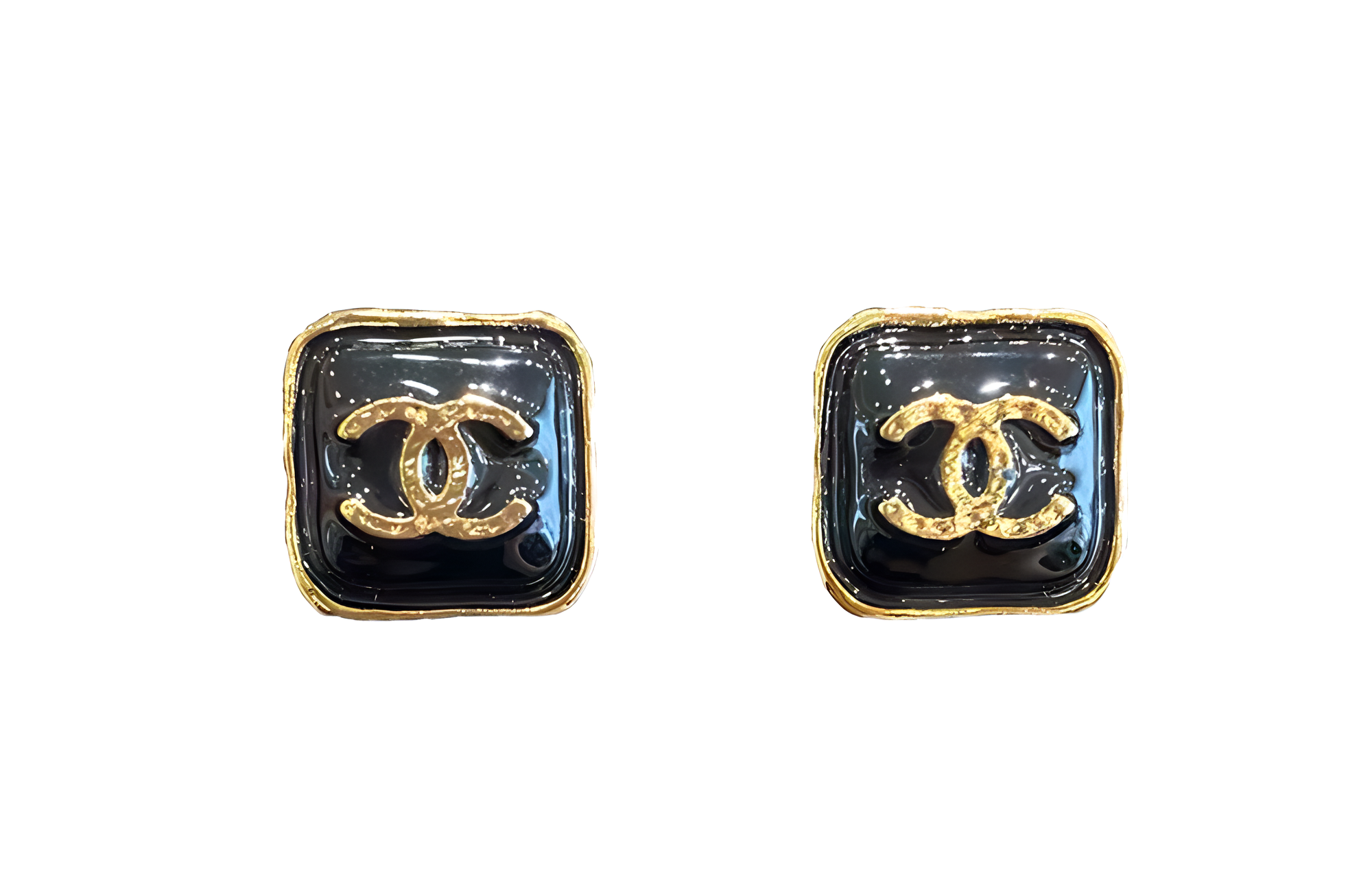 (Women) Chanel Classic Double C Black Gold Square Clip-on Earrings for Women. ABC299-B14730-NS732