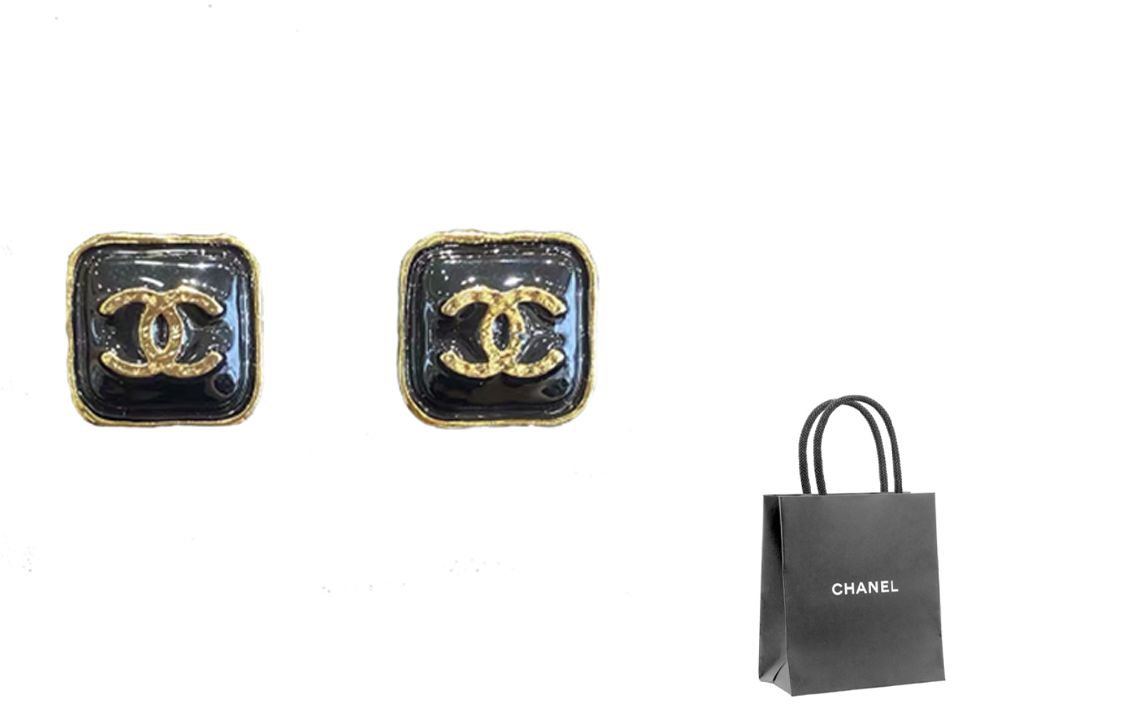 (Women) Chanel Classic Double C Black Gold Square Metal Earrings for Women Black ABC253-B14730-NS732 圖 2