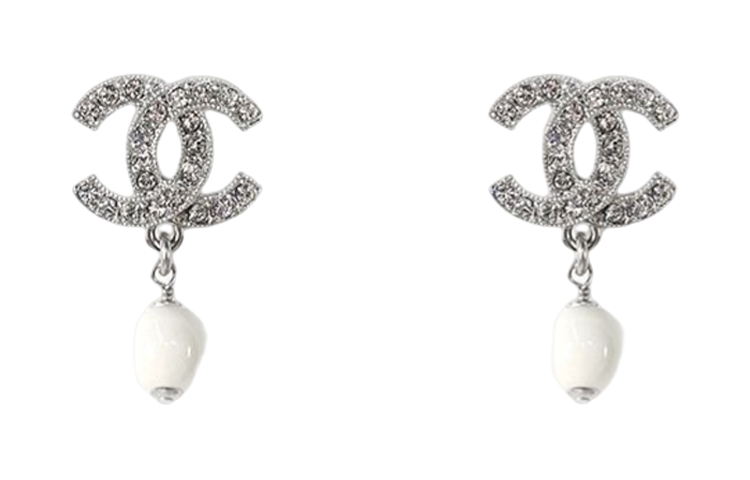 (Women) CHANEL Classic Double C Diamond Earrings  White/Silver AB7735-B07455-NG605