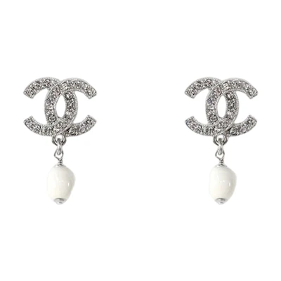 (Women) CHANEL Classic Double C Diamond Earrings White/Silver AB7735-B07455-NG605